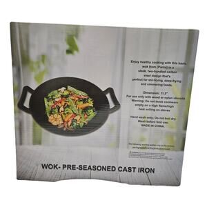 NIB Wok Parini Cookwear 11.5" Pre-Seasoned Cast Iron Wok Cooking Pan Skillet